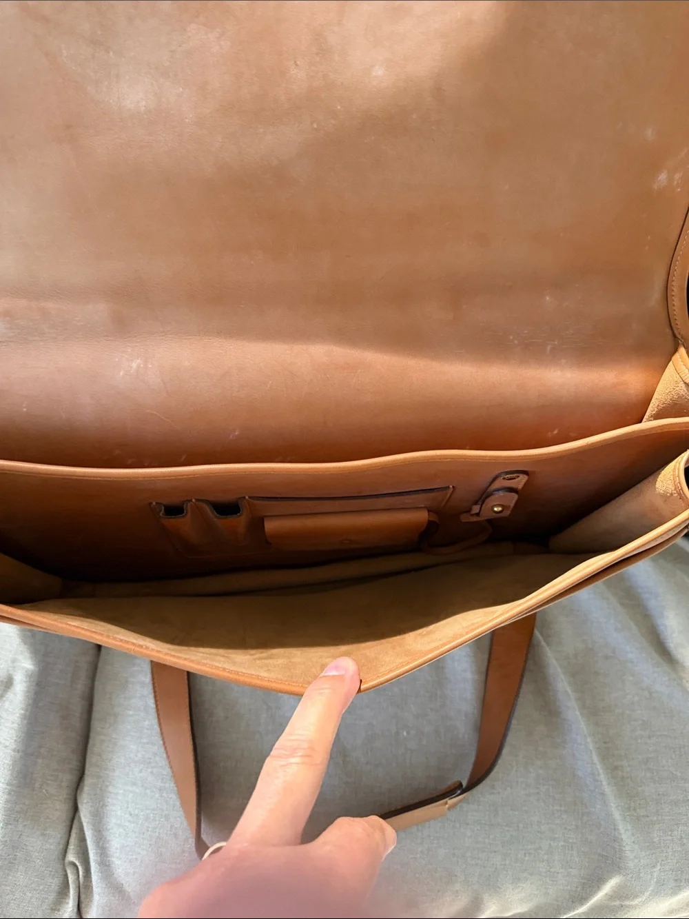 Ghurka Tan Leather Briefcase with Gold Brass Hardware